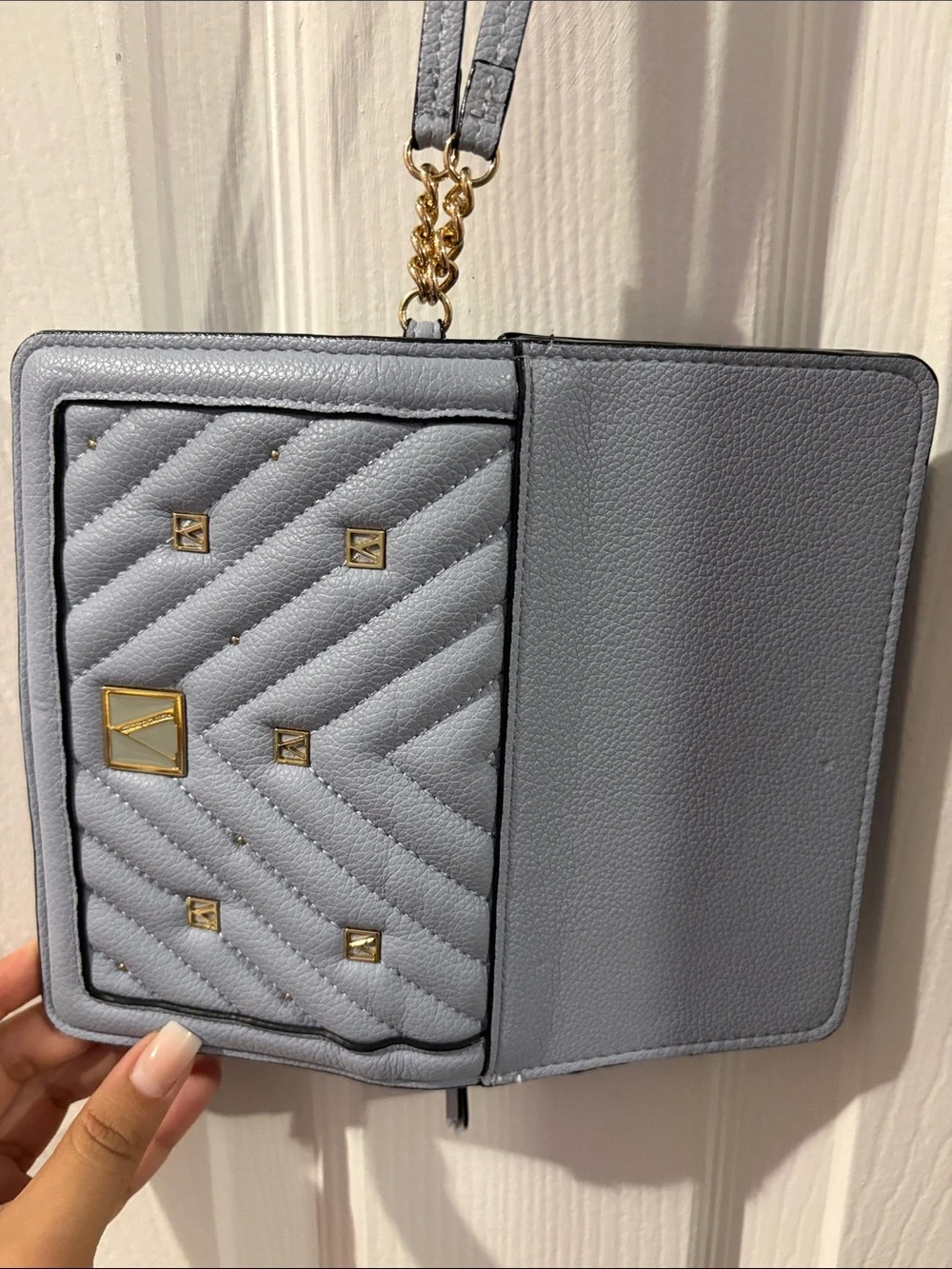 Victoria's Secret Quilted Light Blue Wristlet with Gold Studs